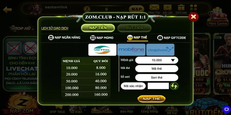 Nạp Rút Tiền Zomclub Minh Bạch